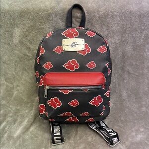 Naruto Akatsuki Sasuke Red Cloud Faux Saffiano Leather Mini Backpack Bag 2007